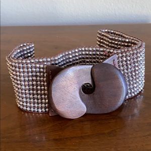 Anthropologie Belt Silver Beading Wood Clasp SZO/S